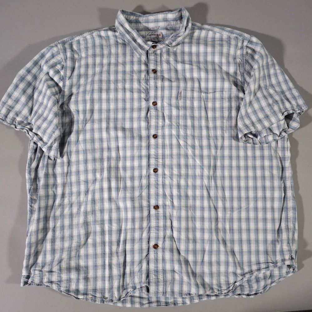 Carhartt Button Down Shirt Mens 4XL Blue Plaid Relaxed Fit Short Sleeve